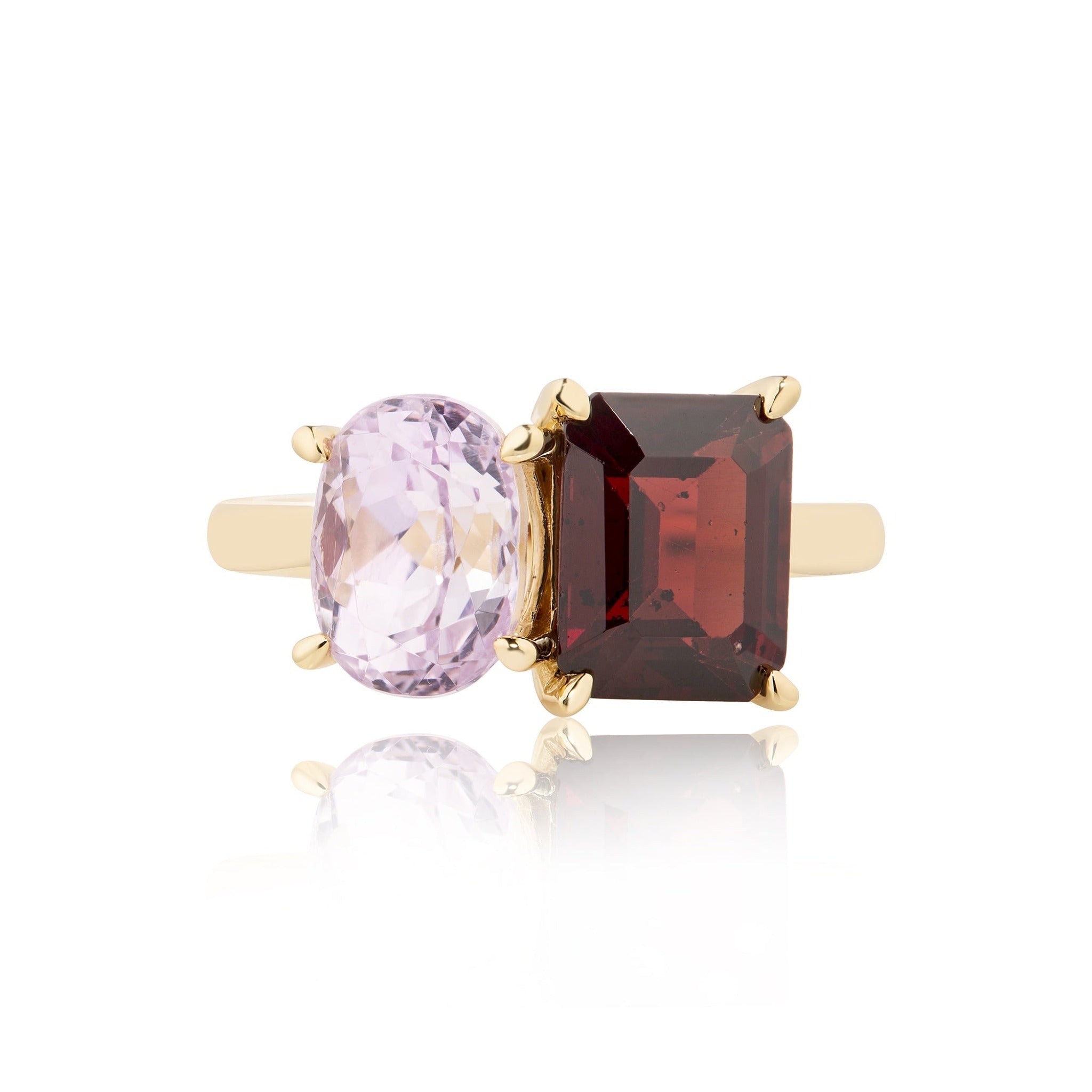 5.67ct Toi Et Moi Kunzite & Garnet Ring | 18ct Yellow Gold